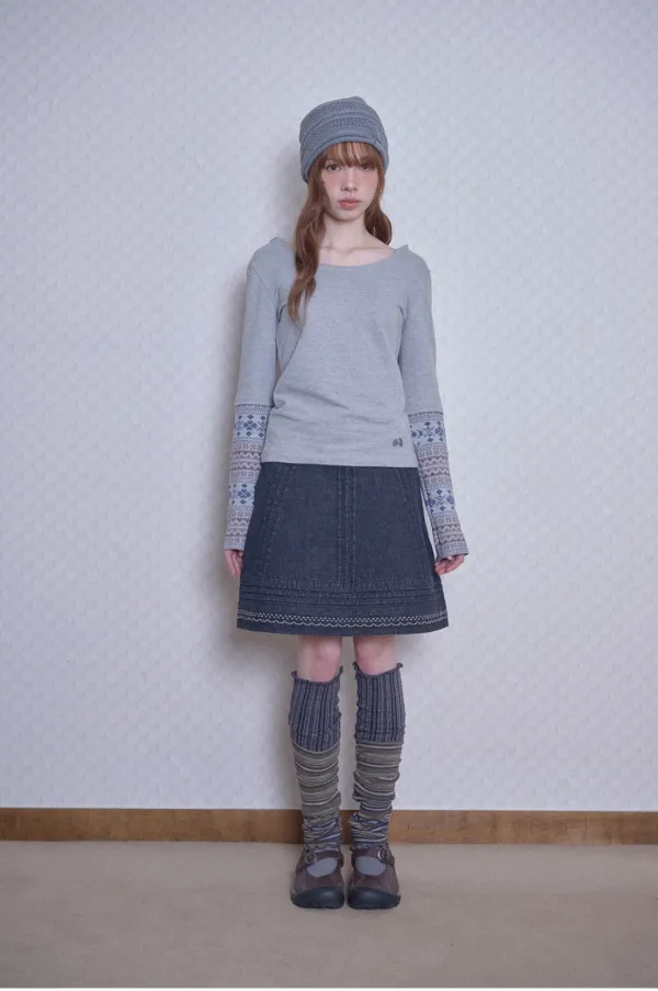 Knitted panel sleeve hoodie (Gray)