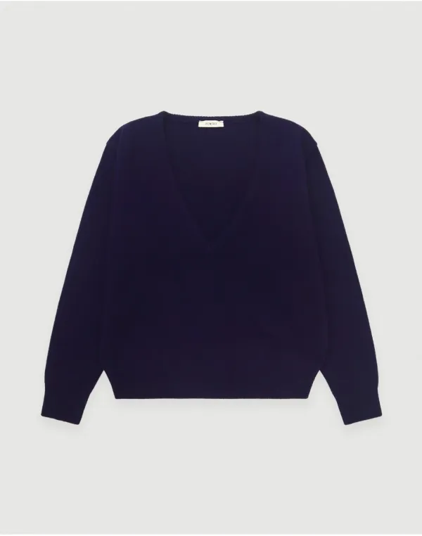 Back logo deep v-neck knit - purple