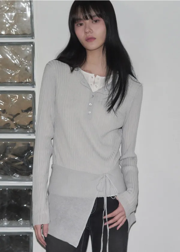 헨리넥 레이어드 세트 린넨 니트 탑 [LIGHT GREY]