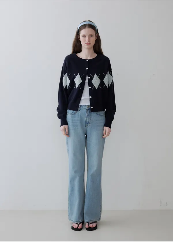 Argyle round knit cardigan [KNSS06CD06]_Navy
