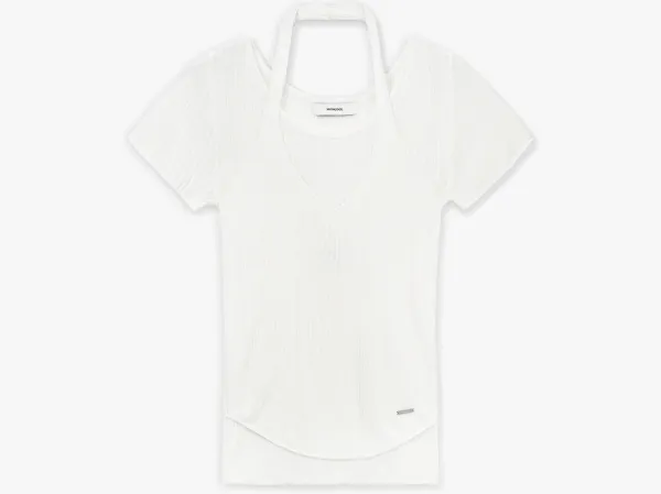 [SET] 골지 홀터넥 나시 & 반팔 니트 화이트 MDKT129WHITE