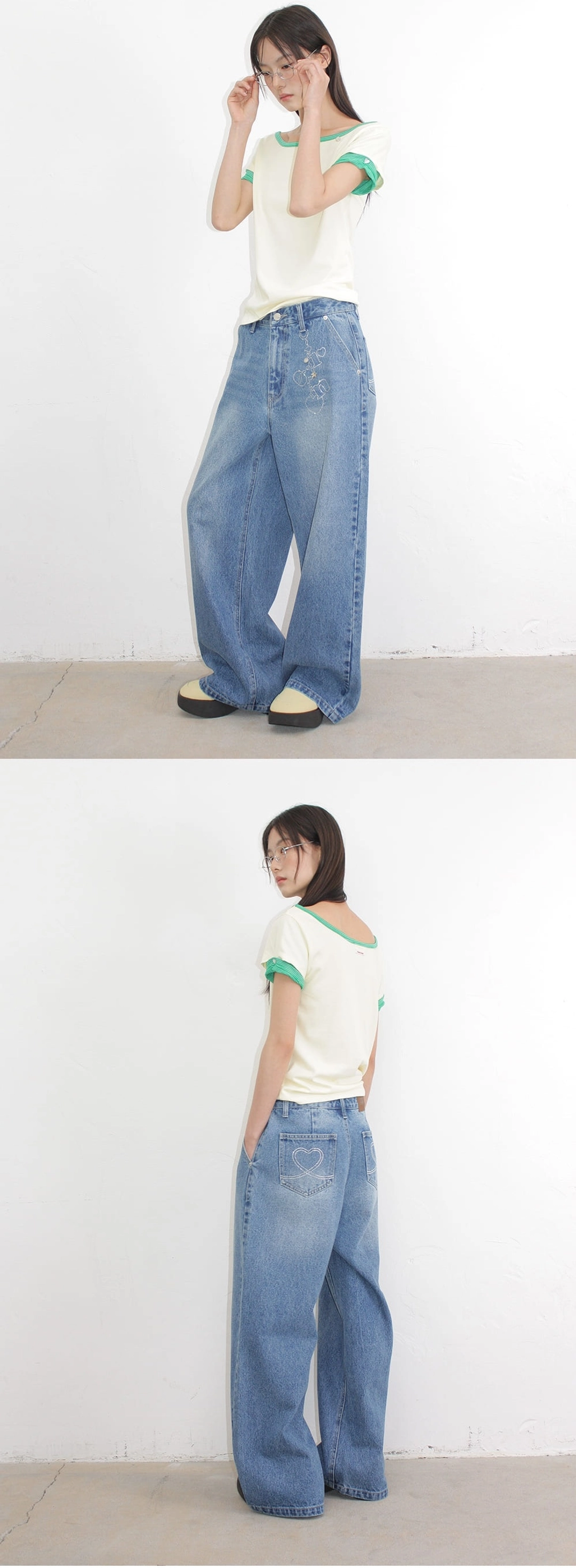론론 HOTFIX KEYRING WIDE DENIM PANTS MEDIUM BLUE 상품 이미지 2