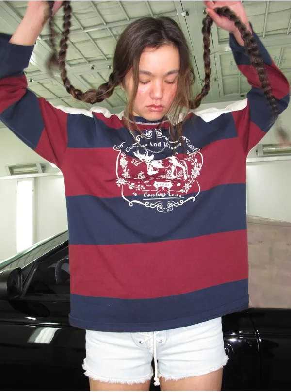 VINTAGE RUGBY STRIPE LONG SLEEVE T-SHIRT_BURGUNDY