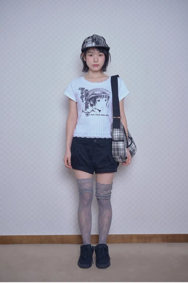 Geek girl printed lace top (White)