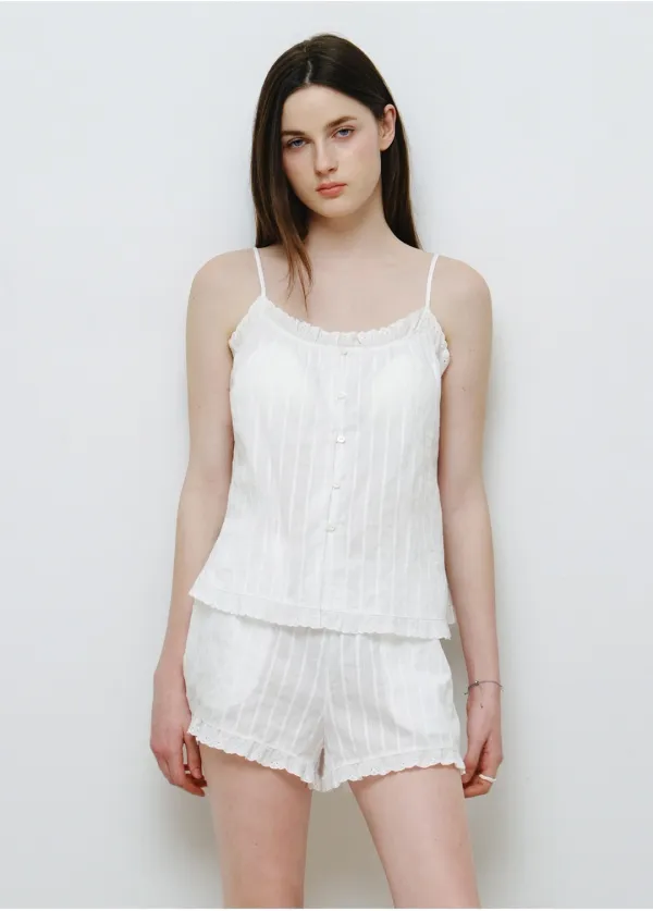 [SET] 캡 내장 셔링 나시 코튼 파자마 화이트 MDPJ004WHITE
