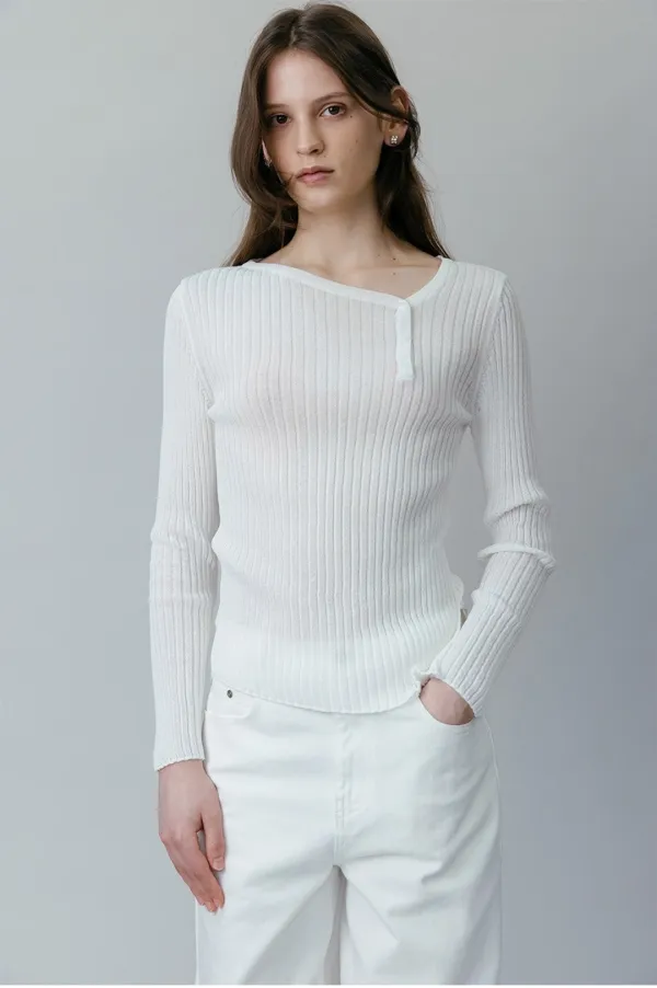Asymmetric V-Neck Pullover SK6SP655_2color