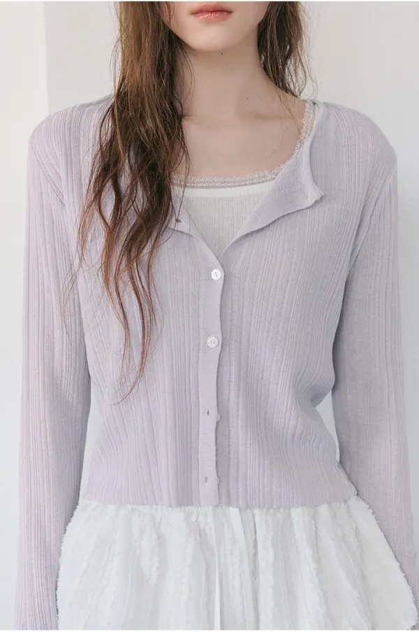 Linen Round Cardigan, Light Purple
