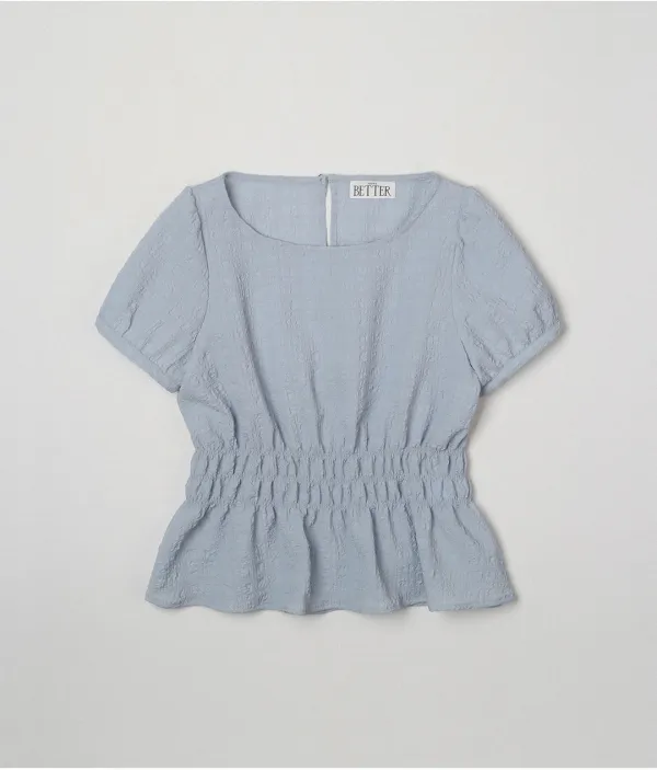 Smoked boat-neck blouse [KNSS09BL02]_Sky blue