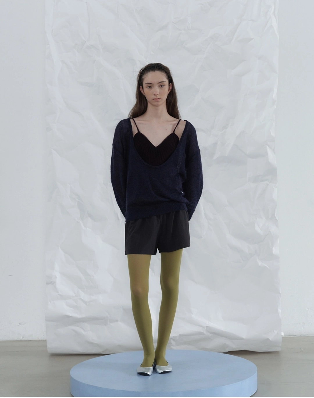 포에토 Veil kidmohair deep u-neck knit - purple charcoal 상품 이미지 1