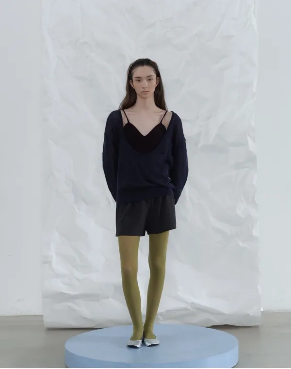 Veil kidmohair deep u-neck knit - purple charcoal