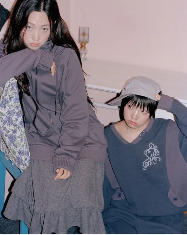 High-neck loose hoodie zip-up (Charcoal)