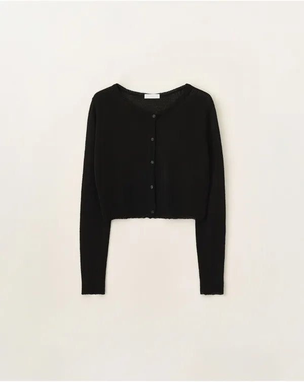 Easy boatneck knit cardigan_Black