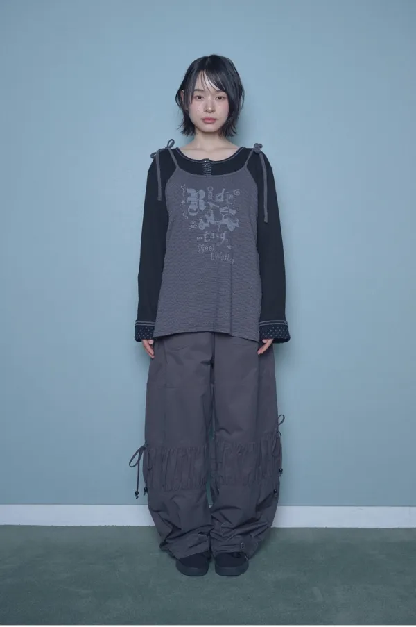 [6월 2일 출고] Shirring flap pants (Charcoal)