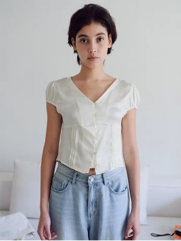 Jacquard short-sleeve blouse_ivory