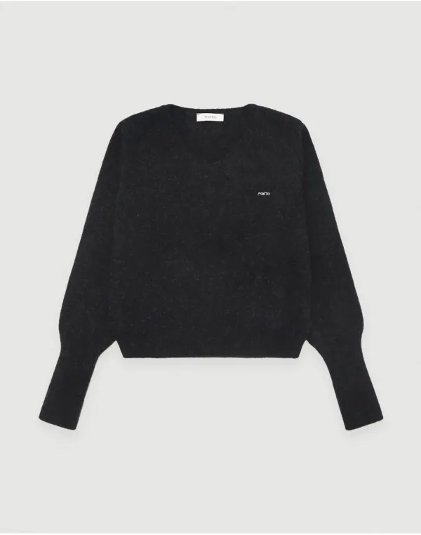 Raccoon v-neck warmer knit - dark charcoal