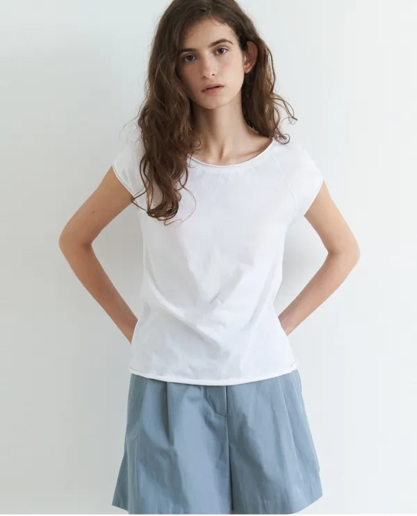Round Neck Cap Sleeve T-Shirt(White)