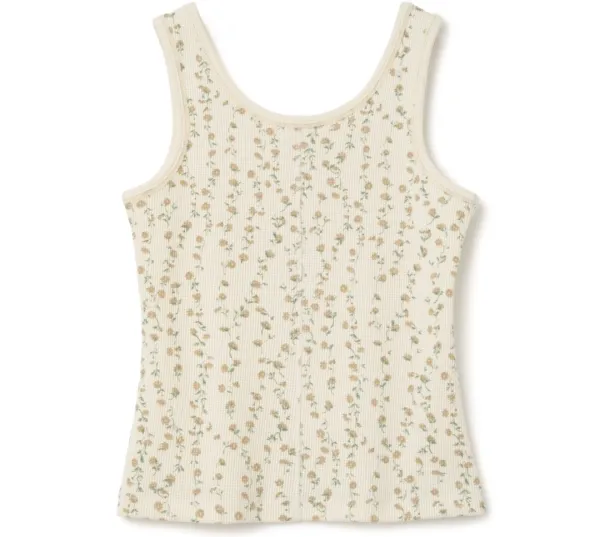 Floral Waffle Sleeveless Top [Cream]