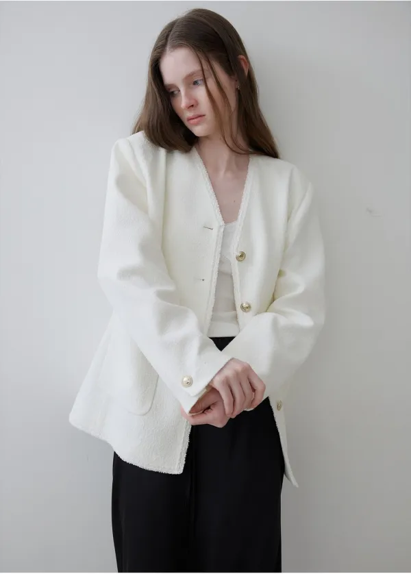 V-neck tweed jacket [KNSS06JK05]_Ivory