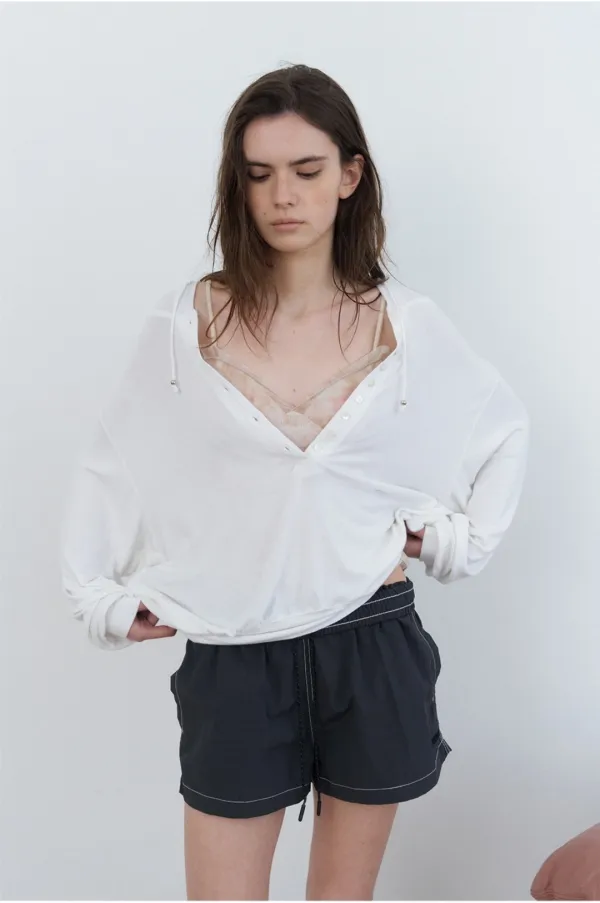 [5th] Luna jersey hood top - ivory