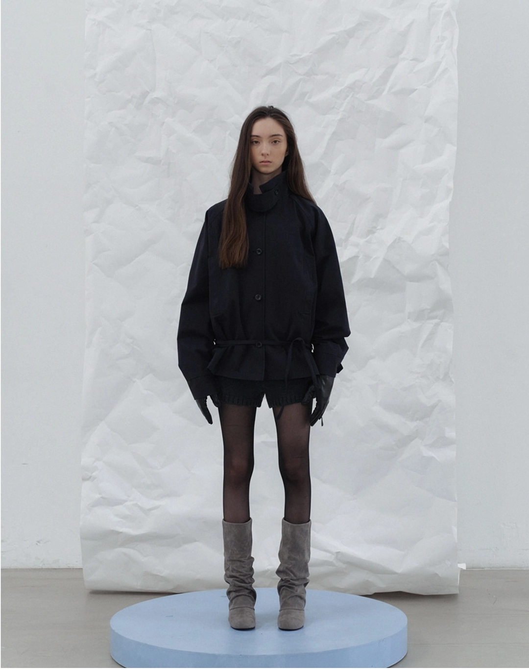 포에토 Slouch half trench coat - navy 상품 이미지 1