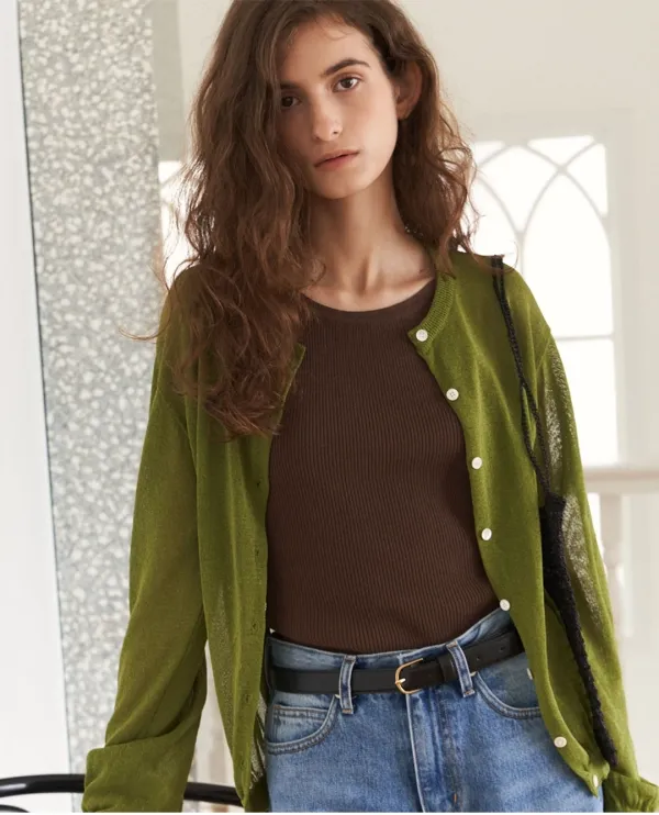 Oversized Sheer Cardigan(Olive)