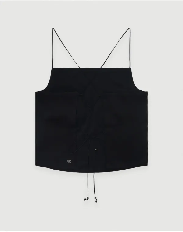 Wavy satin top - black