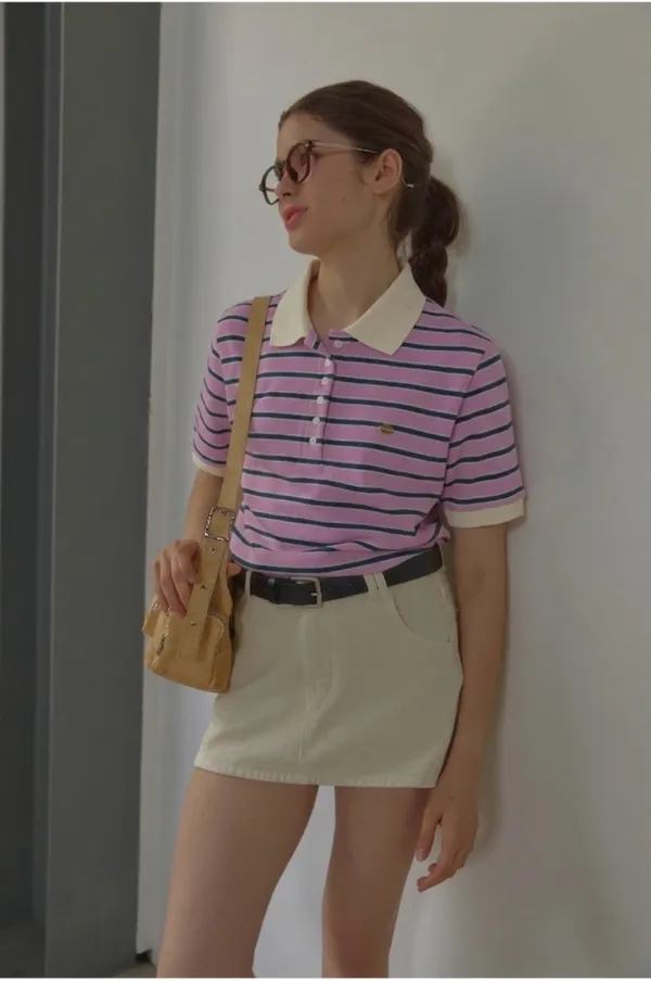 ANC STRIPE RUGBY HALF T-SHIRT_LAVENDER