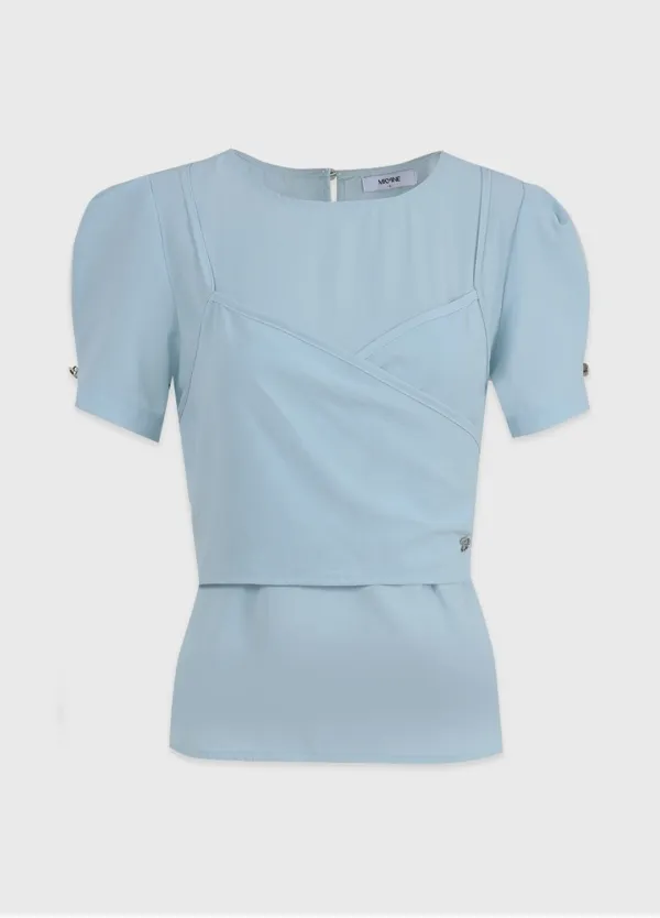  [44-120]  Twinkling Bustier Blouse  트윙클링 뷔스티에 블라우스 (여름-하객룩-데이트룩-데일리룩-오피스룩-출근룩-러블리-뷔스티에-라운드넥-퍼프-여름블라우스-여리블라우스-빅사이즈-자체제작) 