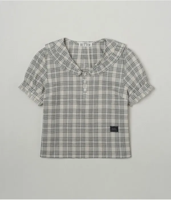 Check puff sleeve blouse [KNSS06BL01]_Ivory