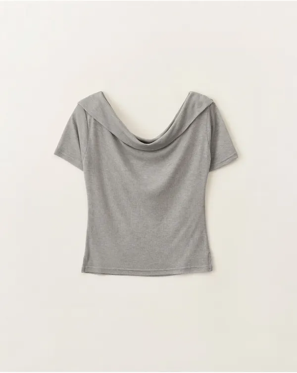 Drape off short sleeve t-shirt_Gray