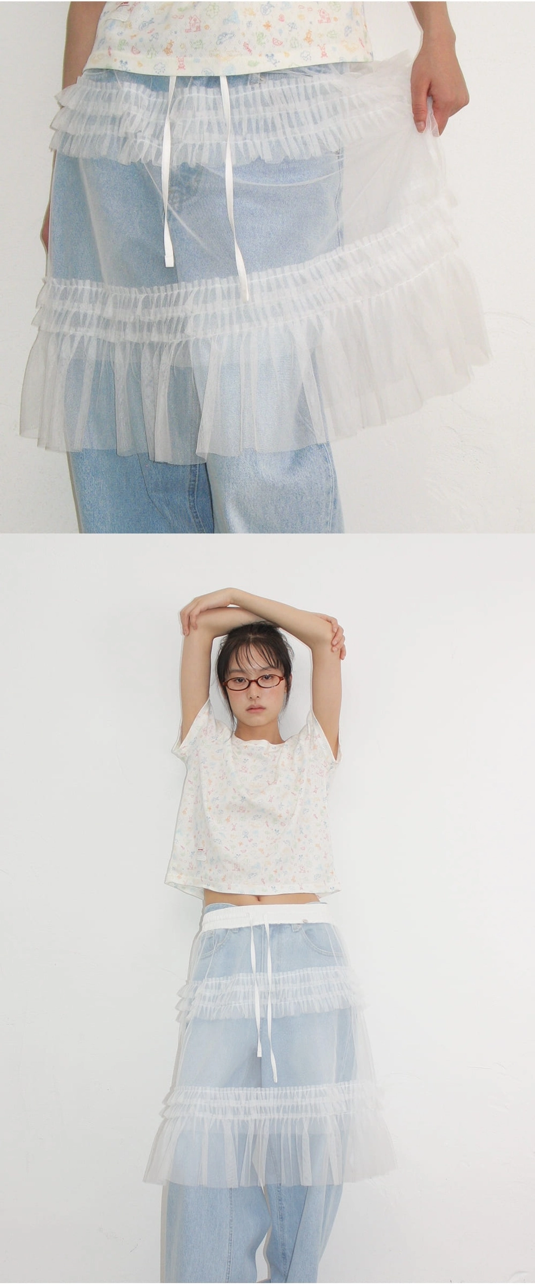 론론 SHEER TIERED FRILL LAYERED SKIRT WHITE 상품 이미지 2