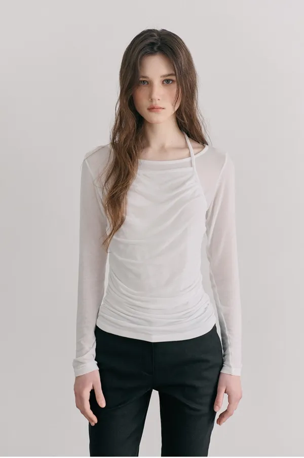 Halter Shirring T-Shirt, White