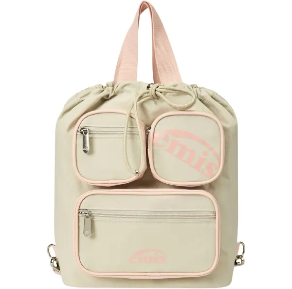 NYLON COLOR-BLOCK BACKPACK-BEIGE