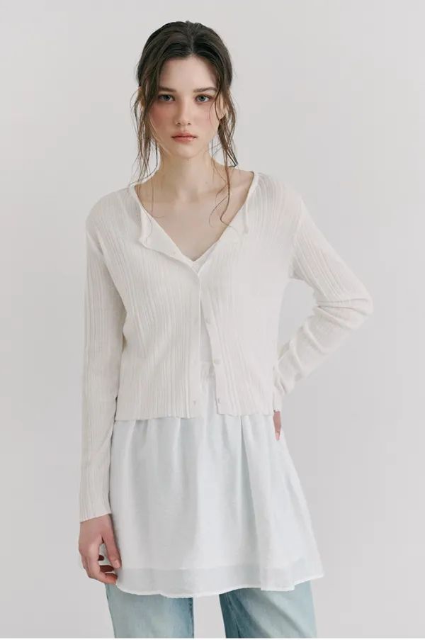 Linen Round Cardigan, Ivory