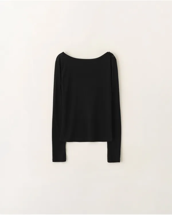 Unbalanced one-shoulder button t-shirt_Black