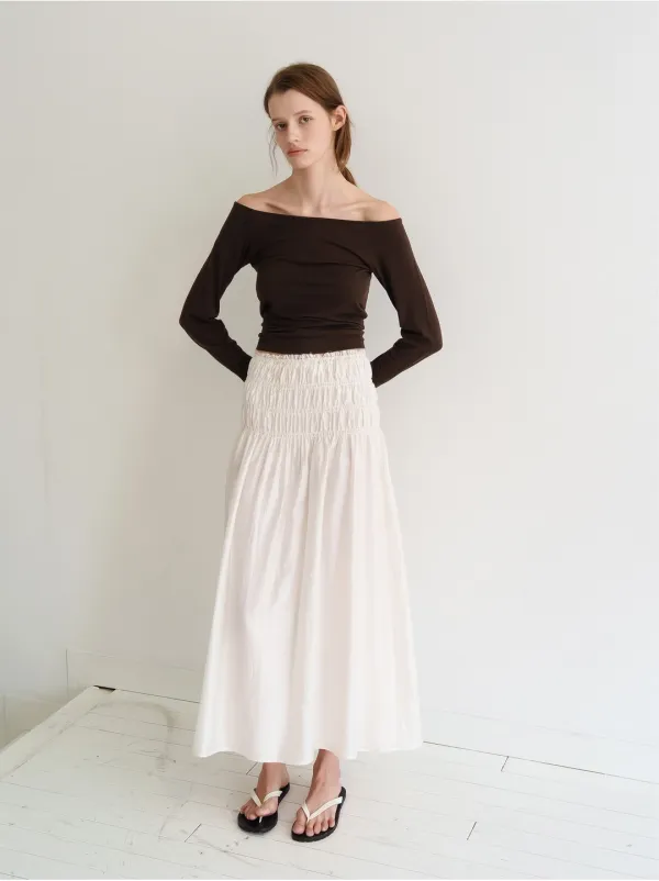 SMOKE FLARE LONG SKIRT_IVORY_OF1C2XSK04IVY