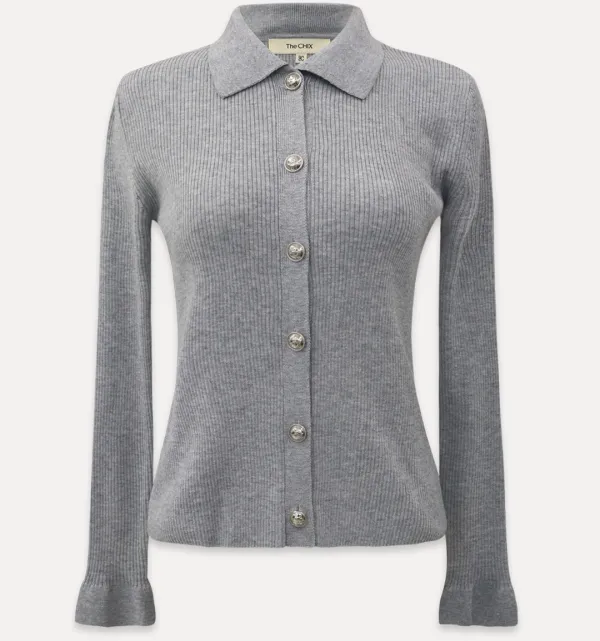 CHIXLABEL H 26SS 로니 메탈릭 니트 가디건 -  Silver Gray