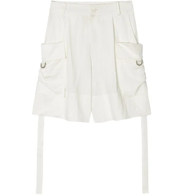 Side Strap Roll-Up Cargo Shorts [ White ]