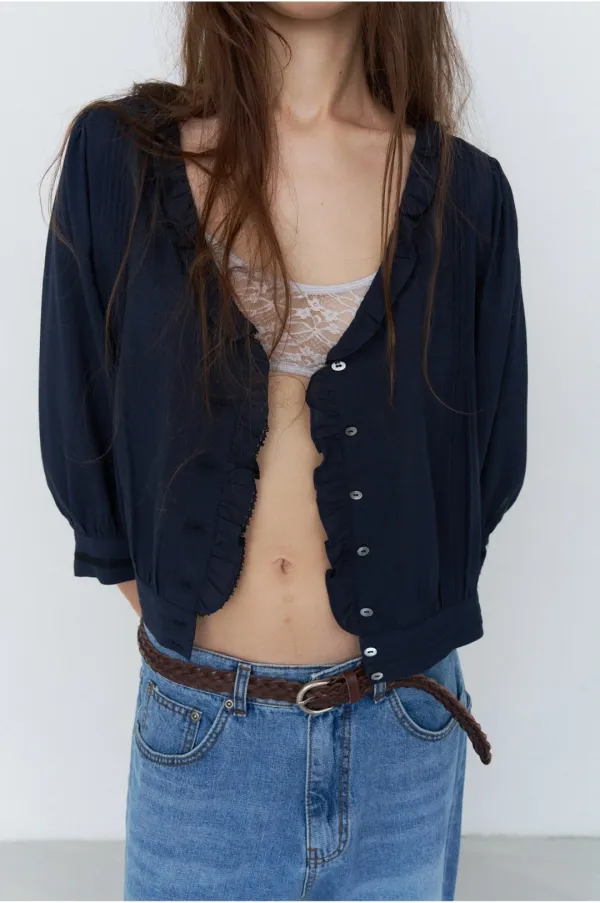 [4th/2주이상소요] Etna lace blouse - navy
