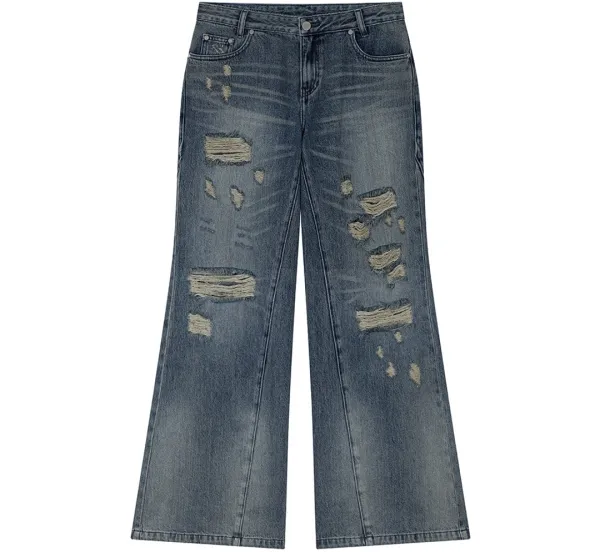 Distressed Bootcut Denim Pants [ Blue ]