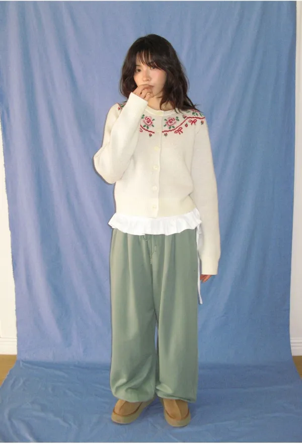 [11/11 순차배송] RIBBON FLORAL ROUND CARDIGAN IVORY