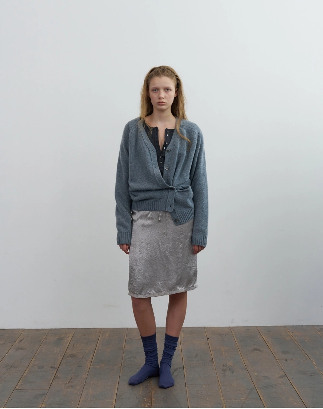 포에토 Based wool overfit cardigan - denim blue 상품 이미지 1