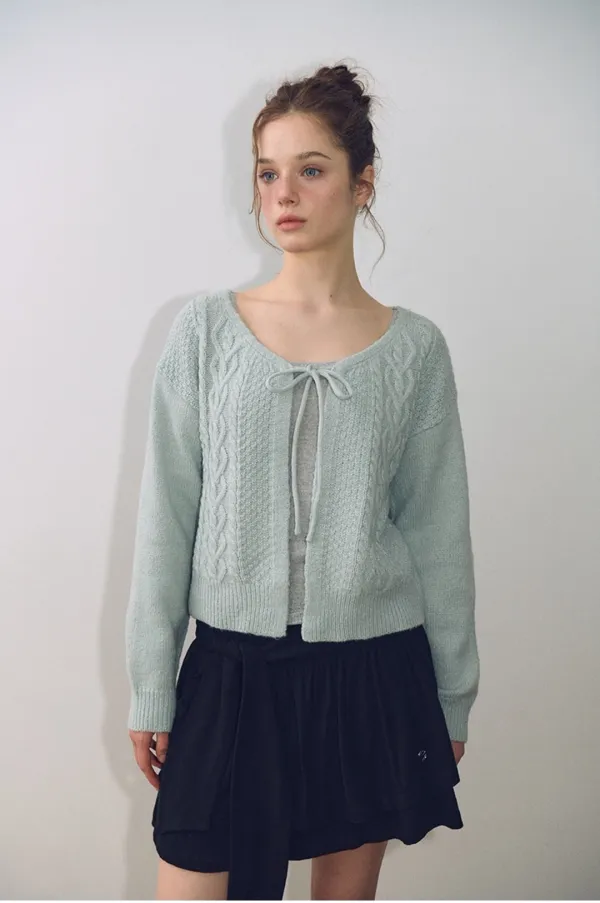 Cable Strap Knit Cardigan, Mint