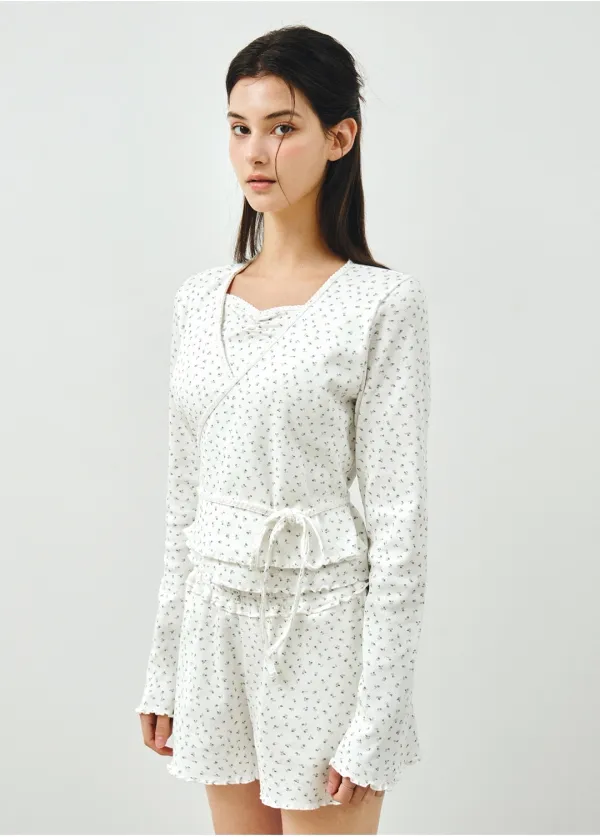 플라워 아일렛 랩 긴팔 티셔츠 화이트 MDTS086WHITE