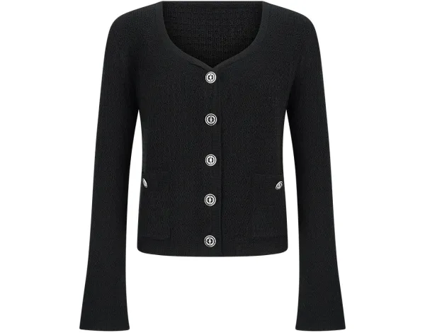 Annie Tweed Knit Cardigan (Black)