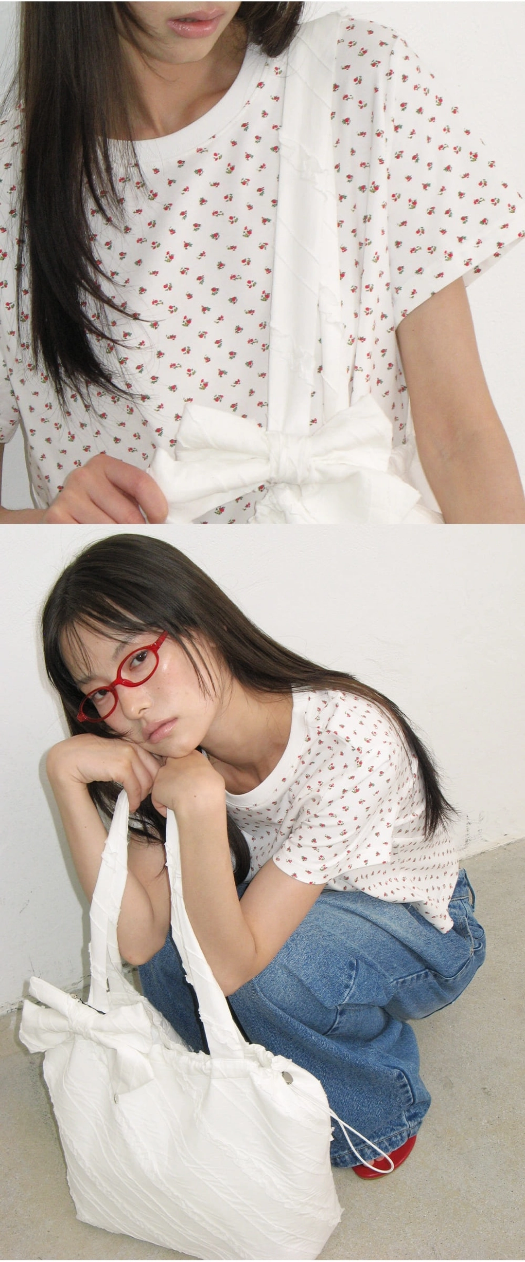 론론 FLORAL MINI LABEL CROP SHORT SLEEVE WHITE 상품 이미지 3