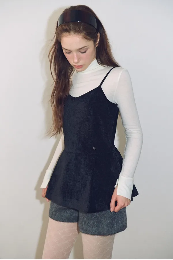 Velvet Layered Blouse, Black