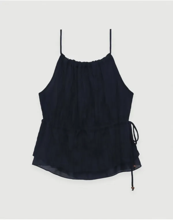 [3rd/2주이상소요] Crinkle halter top - dark navy