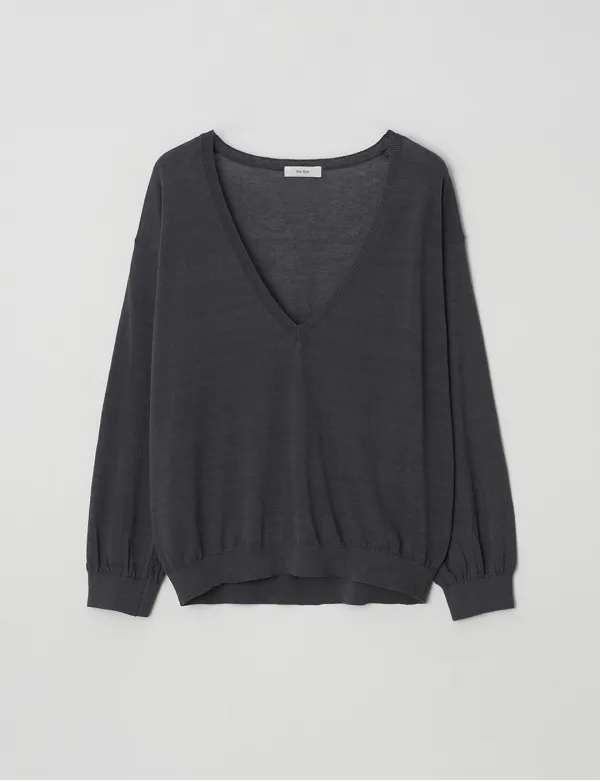 Deep V-Neck Sheer Knit(Charcoal)