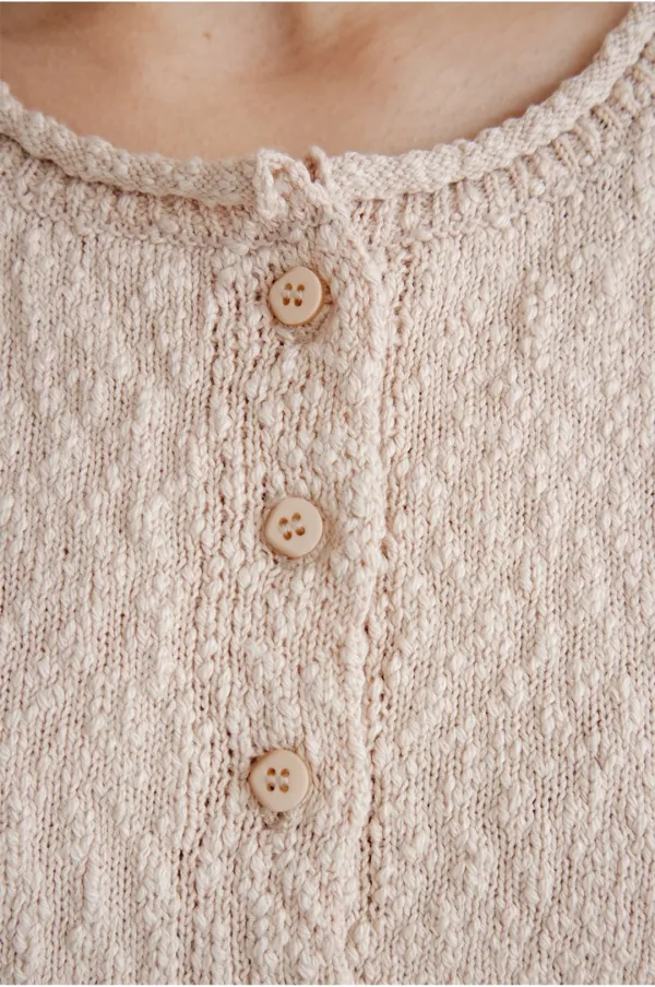 TIR SLUB SHORT SLEEVE KNIT CARDIGAN_SMOKE PINK